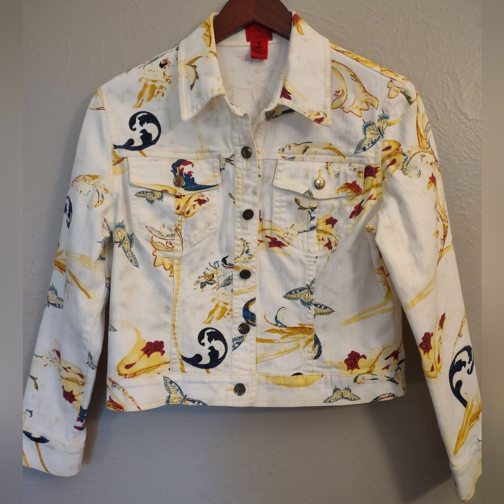 V Christina Vintage Inspired Butterfly Jean Jacket Size Medium